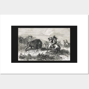 Indians hunting Buffalo in the 19th century Posters and Art